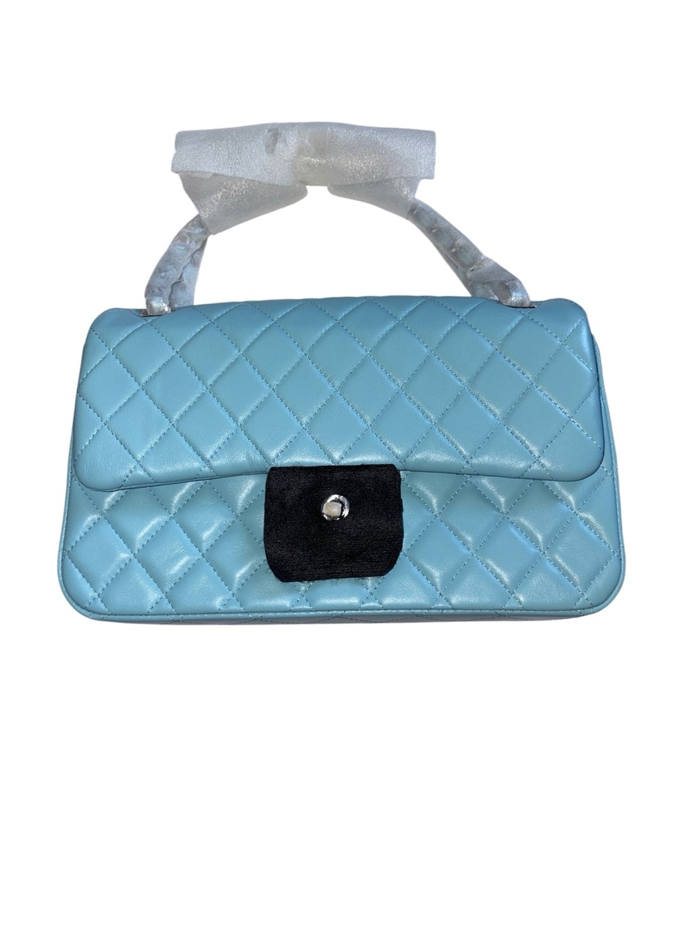 Quilted Light Blue Top-Handle Shoulder Bag